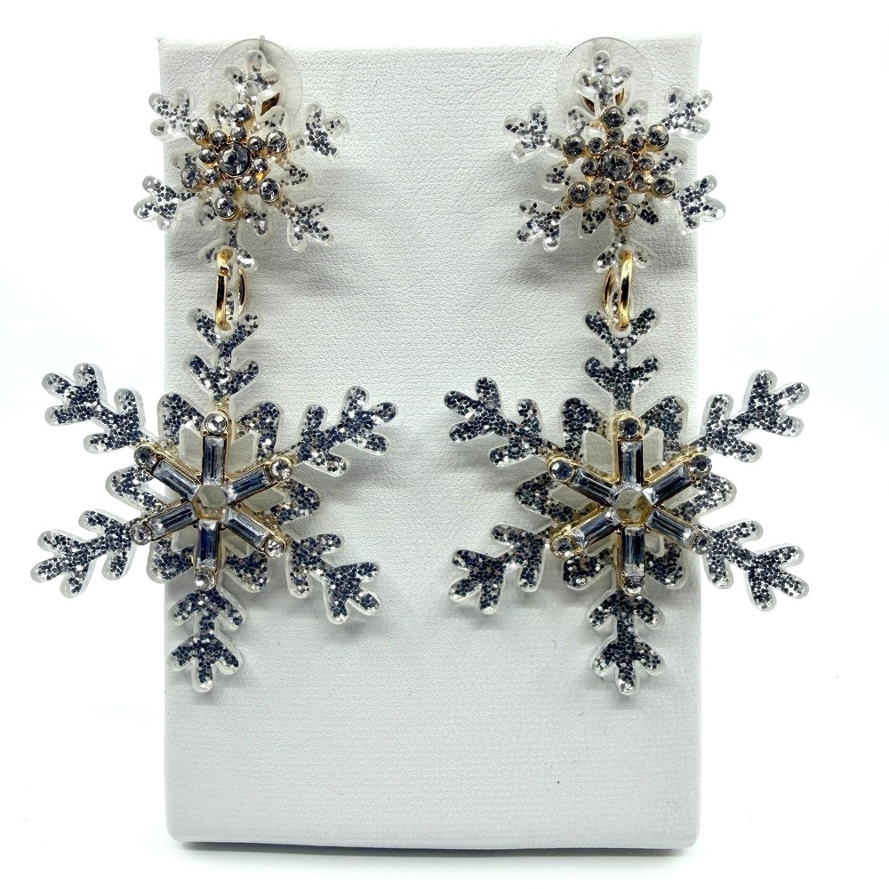 Vintage Gold Tone Snowflake Drop Earrings Large Statement Holiday Winter Boho‎